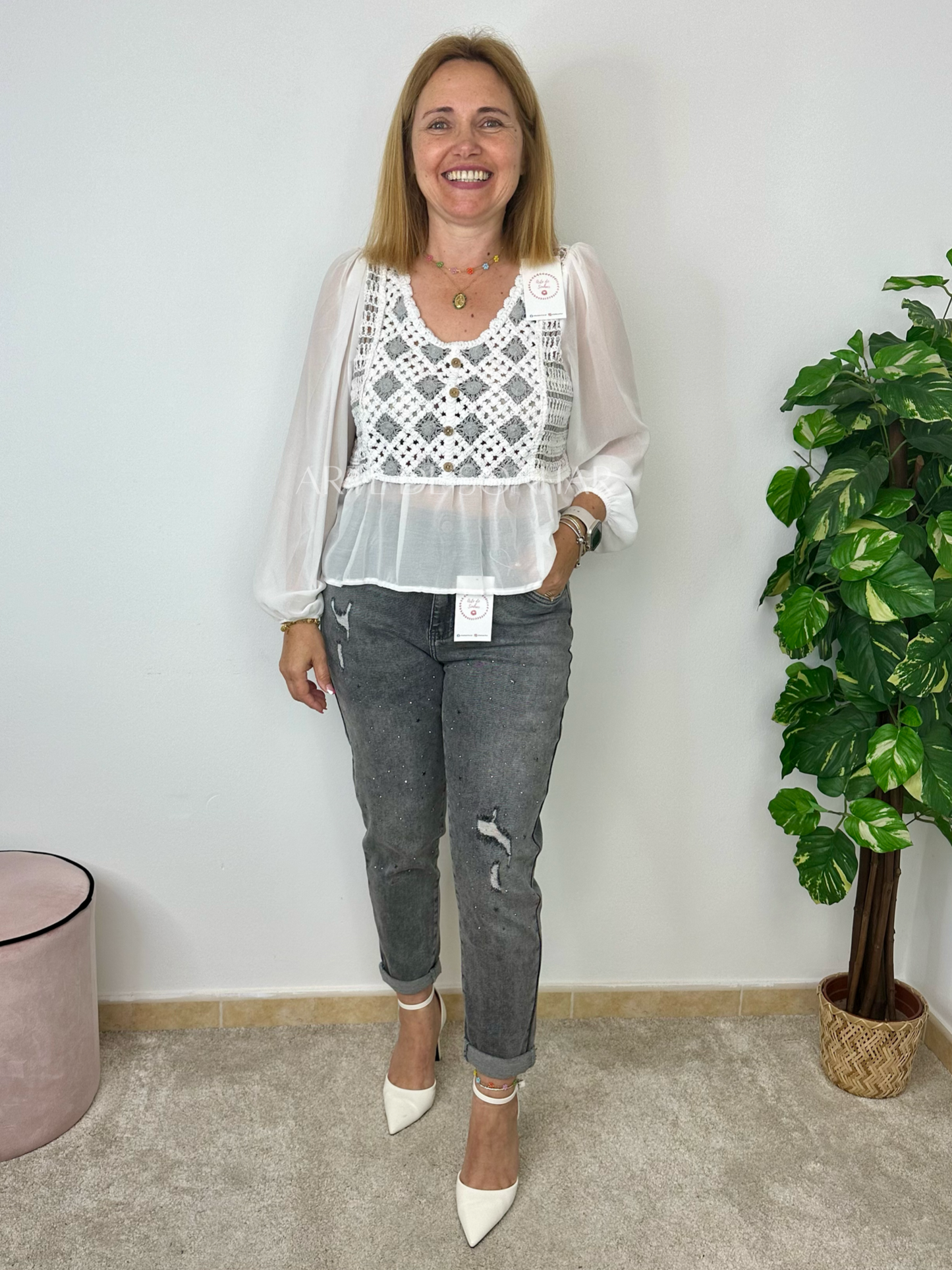 Calças de ganga cinza mom fit