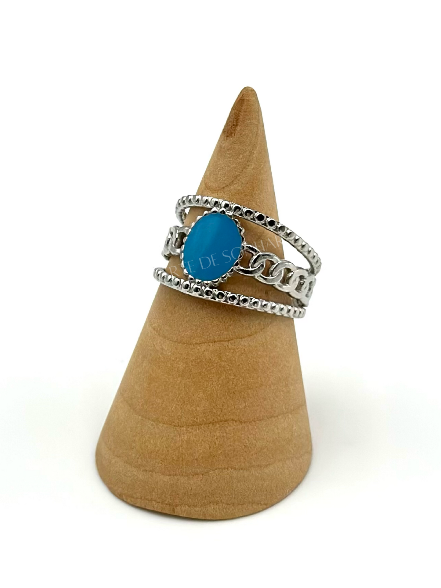 Anel ajustável prateado com azul