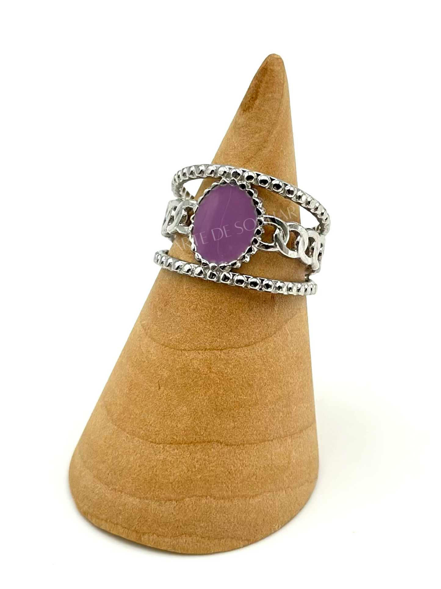 Anel ajustável prateado com lavanda