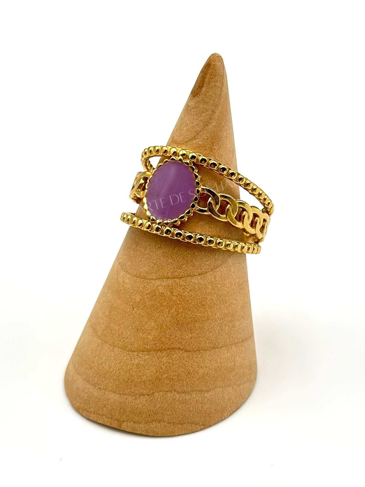 Anel ajustável dourado com lavanda