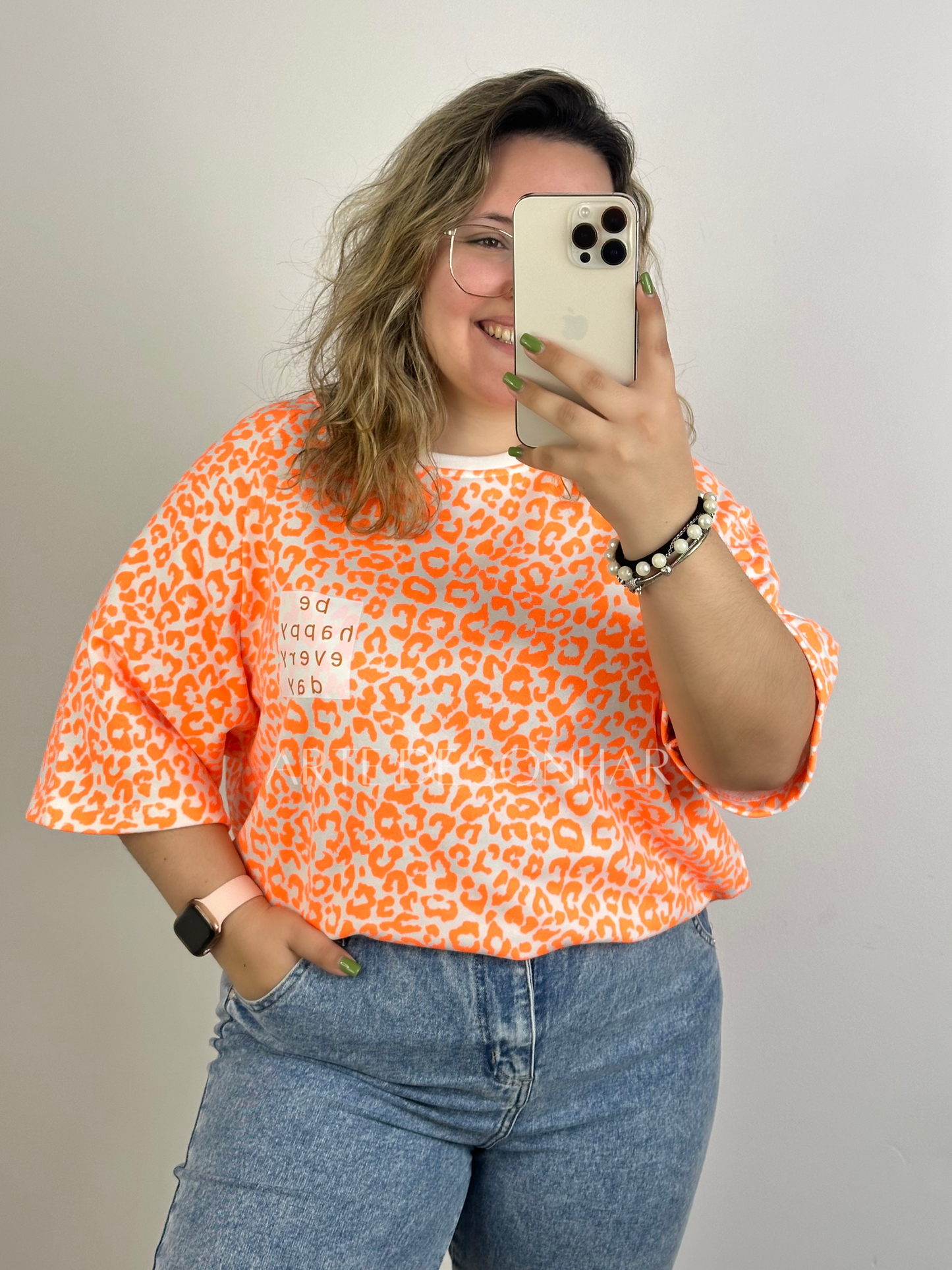 Sweat de manga curta animal print laranja