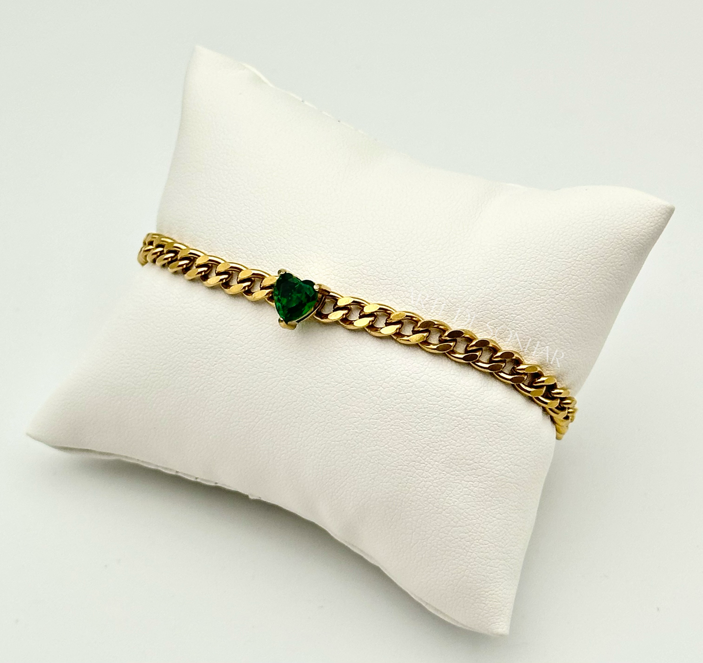 Pulseira com coração em cristal verde