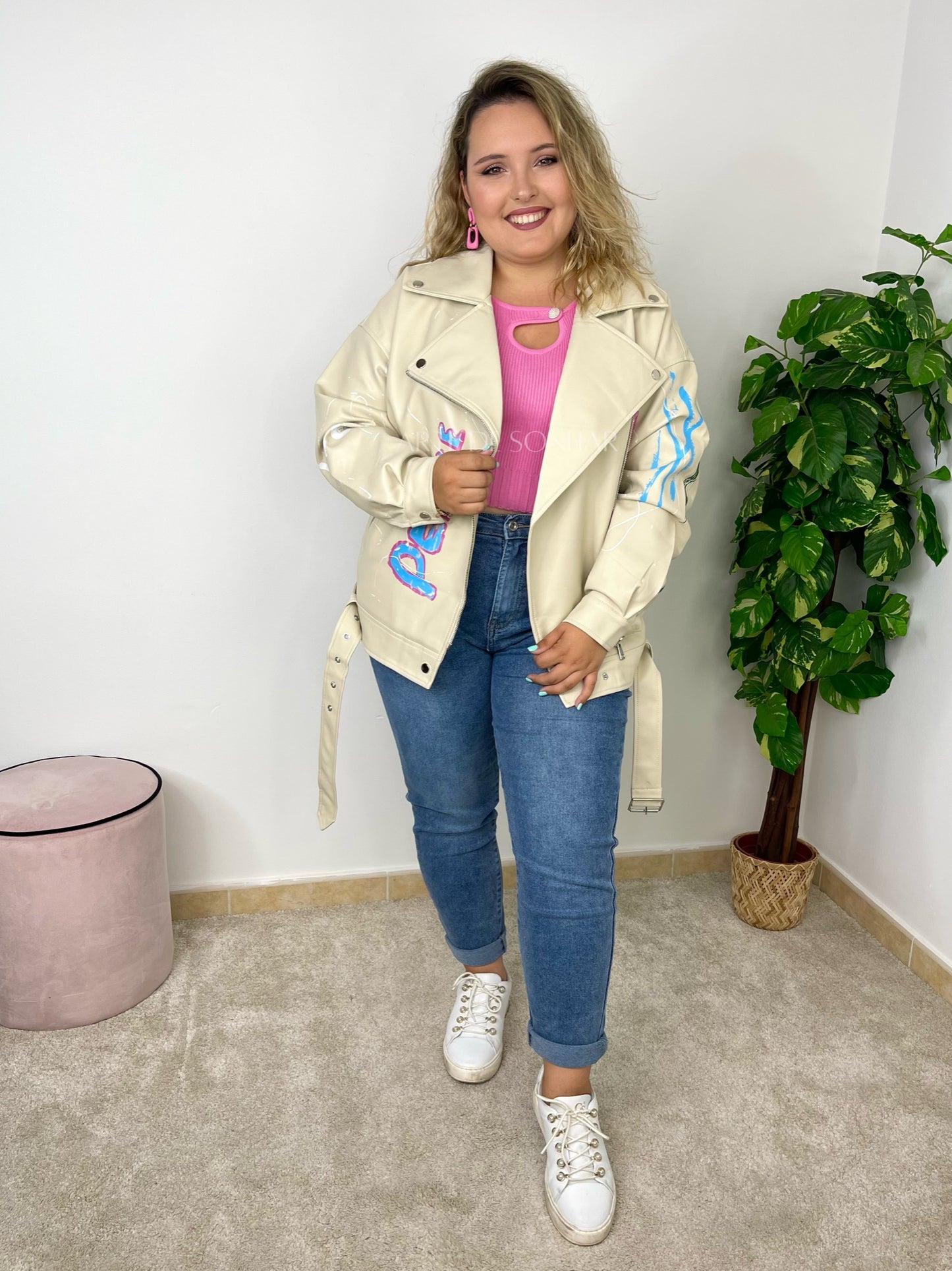 Casaco de napa oversize com pinturas