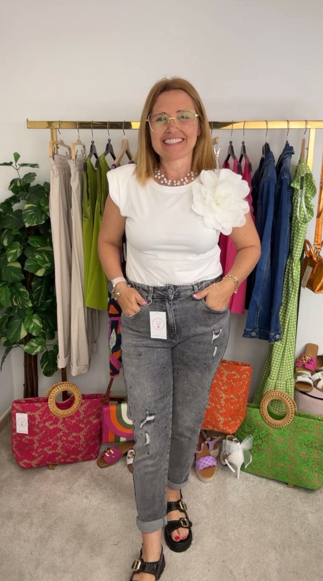 Calças de ganga cinza mom fit