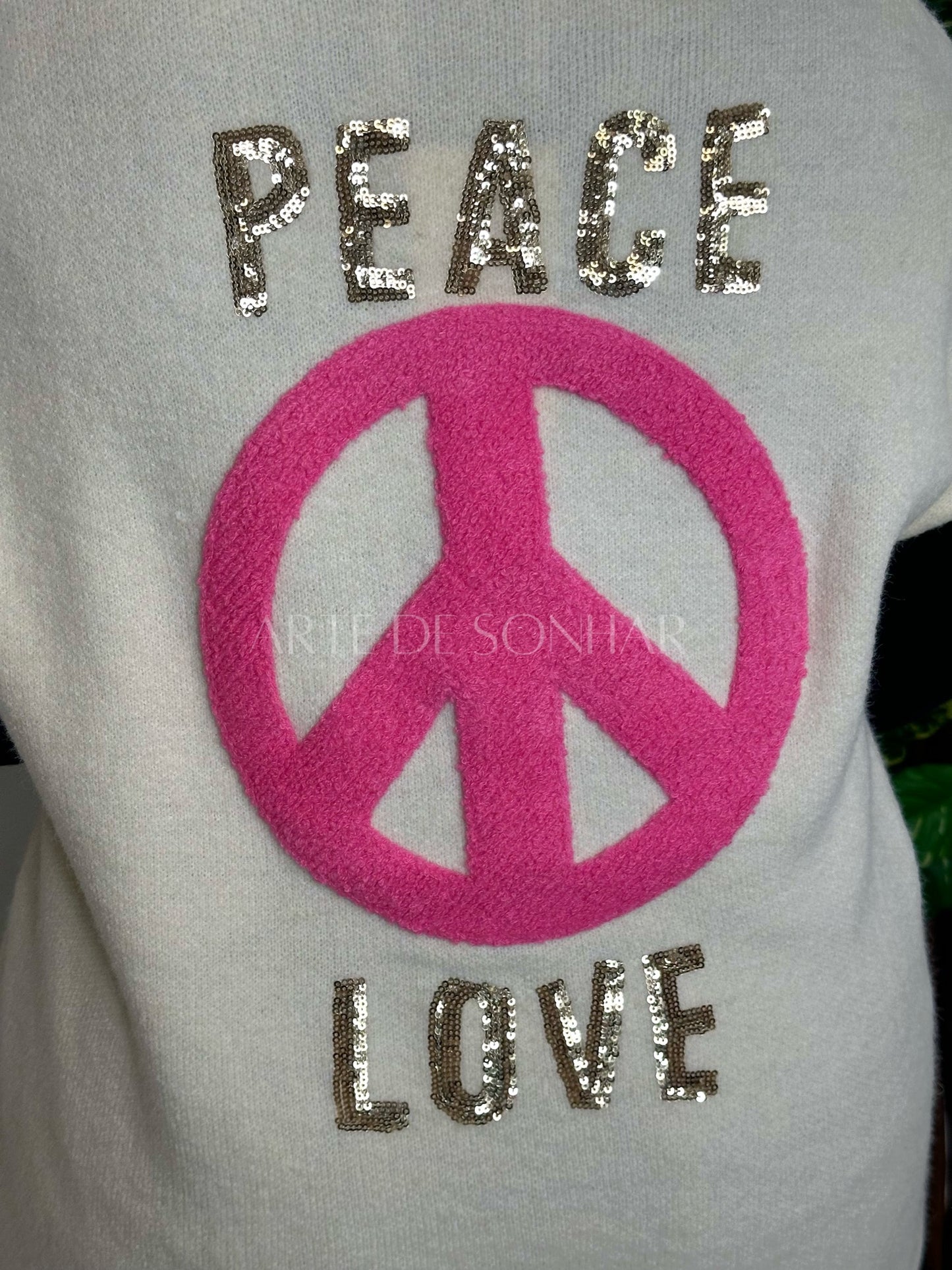 Casaco de malha com "peace and love”