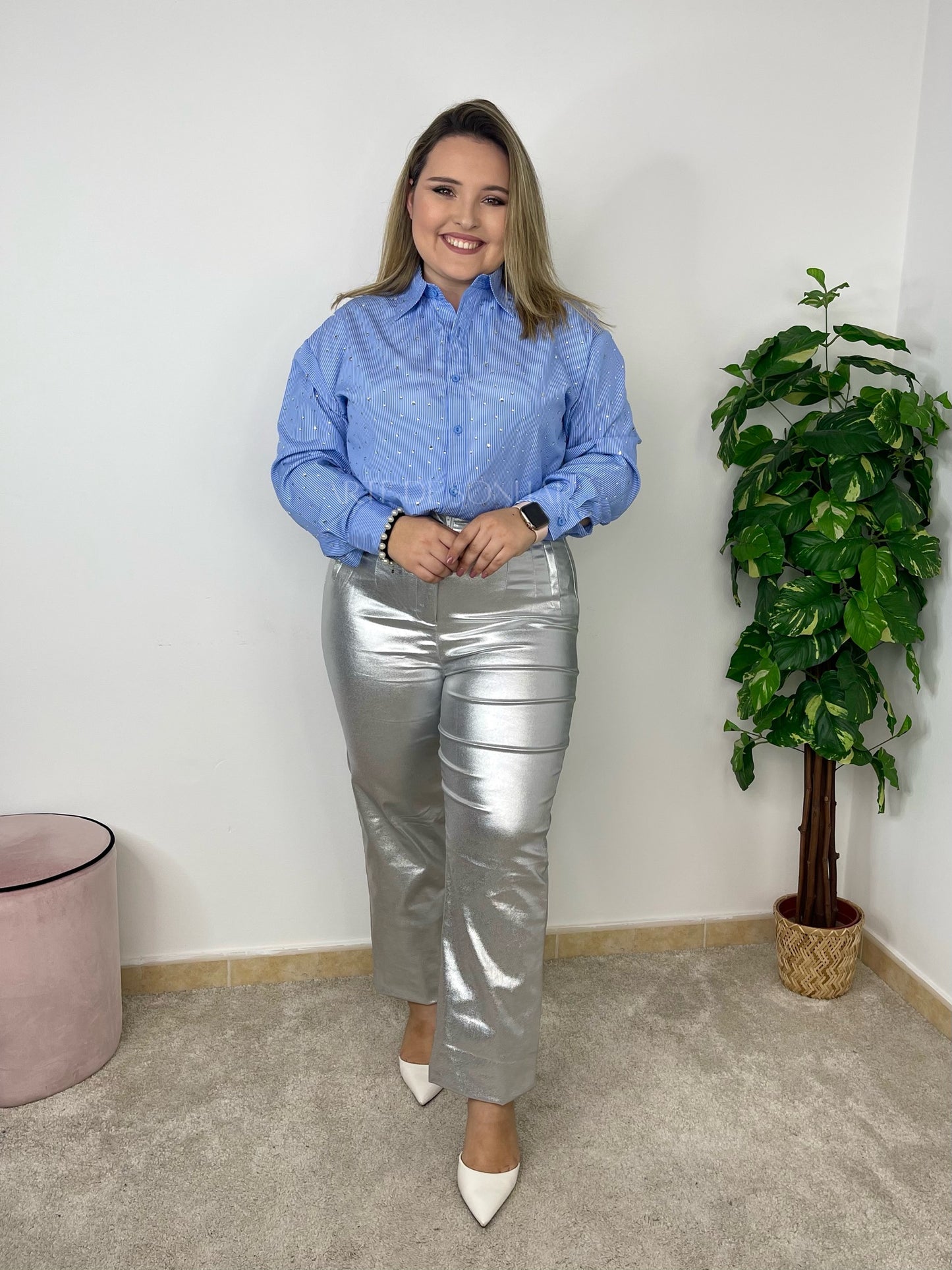 Camisa de riscas com cristais