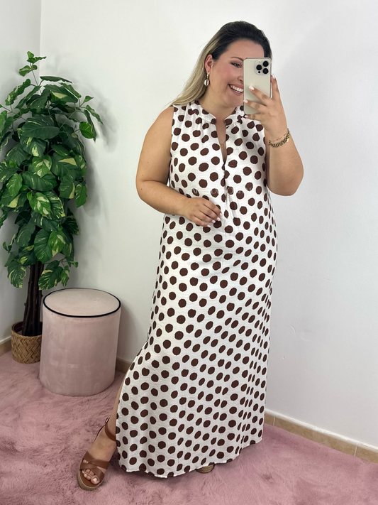 Vestido de bolinhas castanho