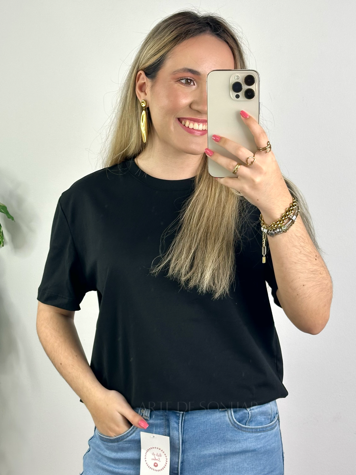 T-shirt de gola redonda preta