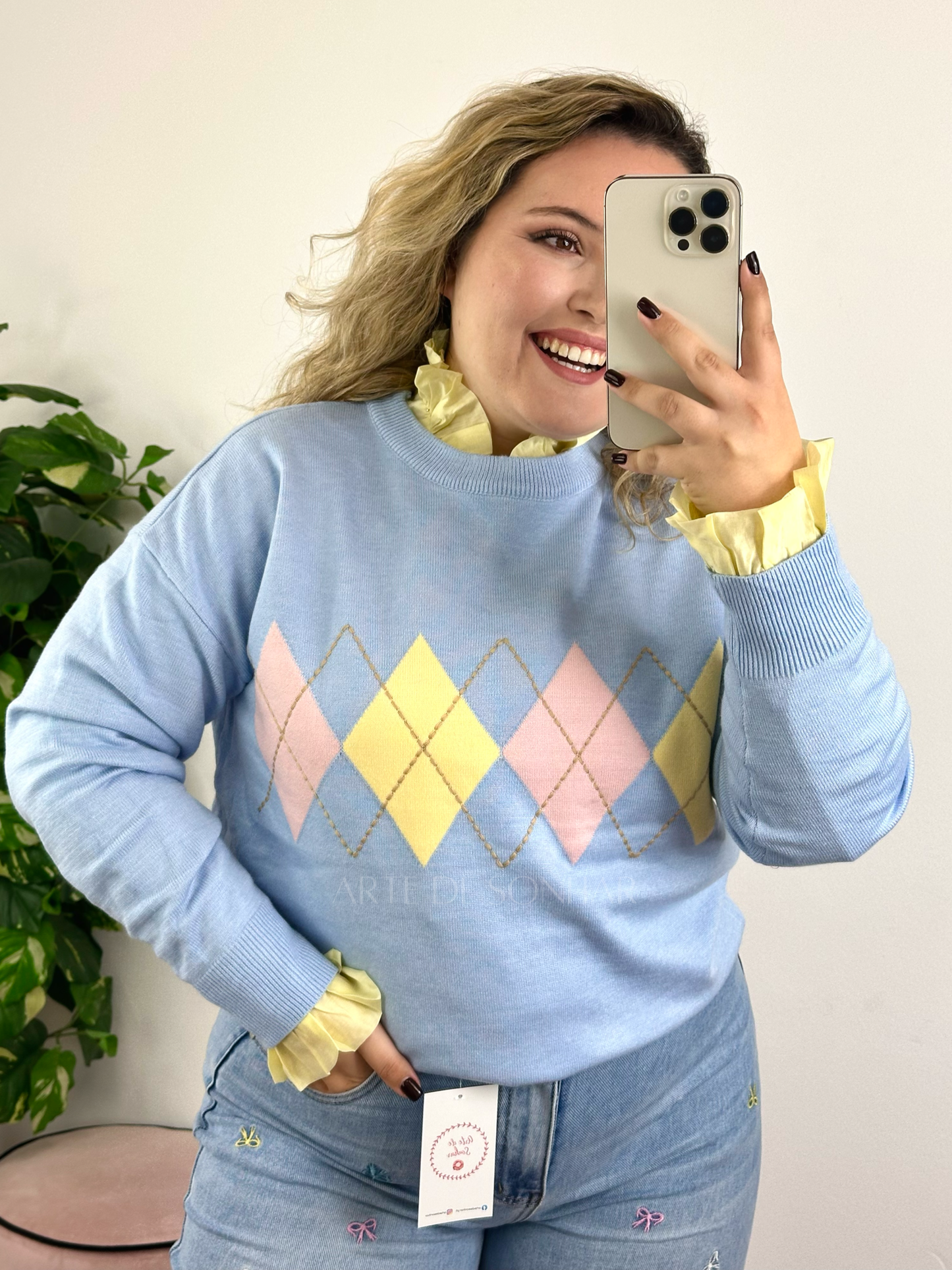 Camisola dos losangos azul