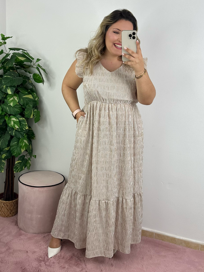 Vestido de riscas bege