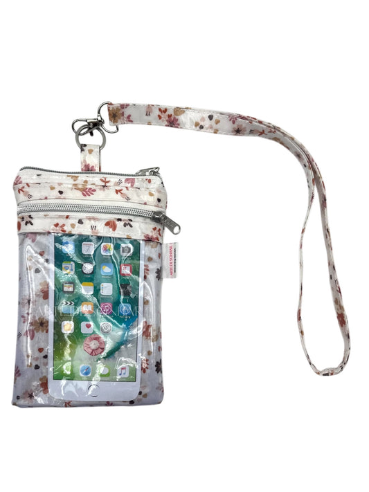 Bolsa de telemóvel de pescoço com flores camel tamanho M