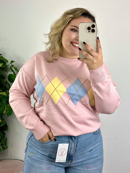 Camisola dos losangos rosa
