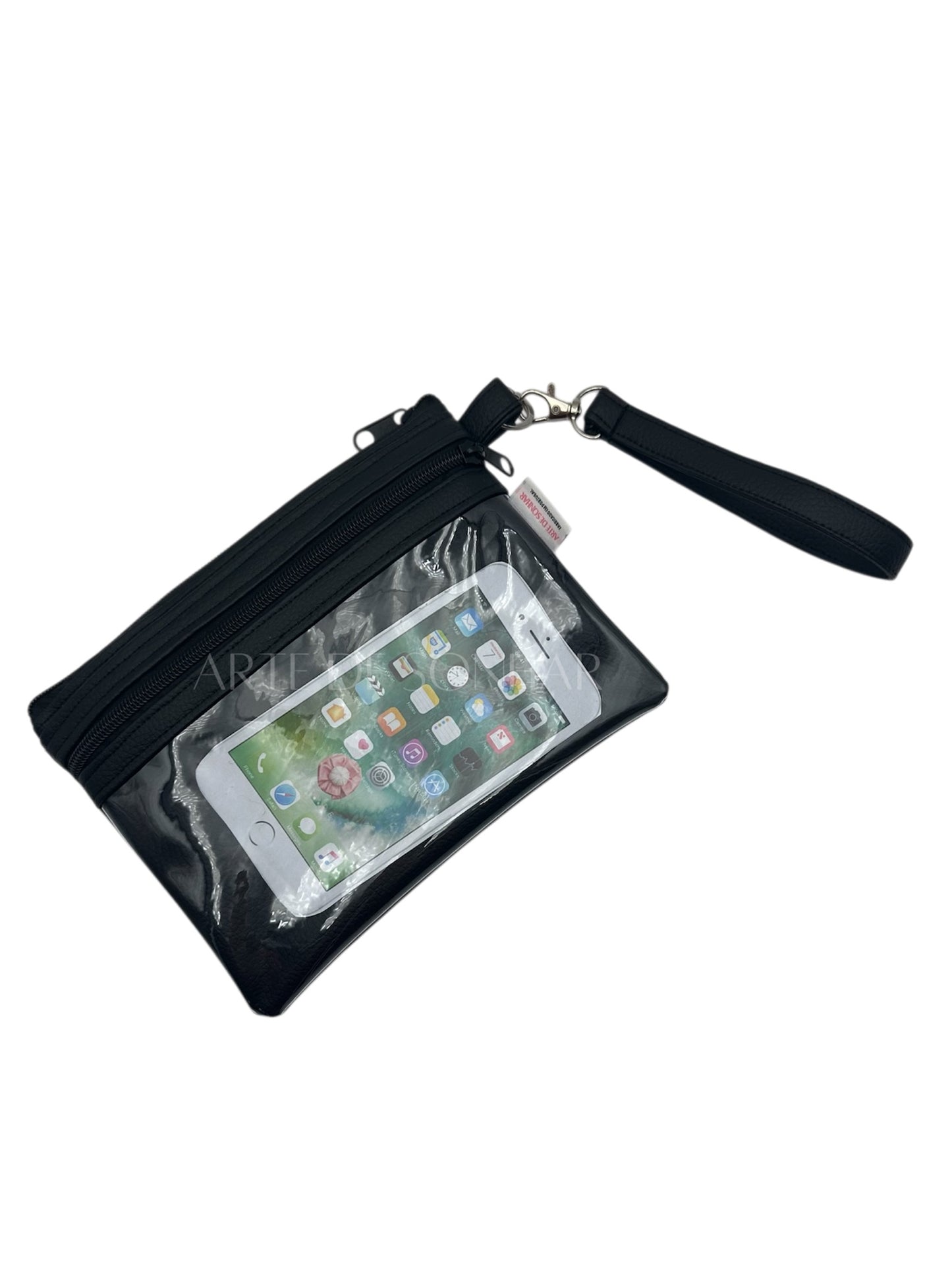 Bolsa de telemóvel/kobo de mão de napa preta tamanho L