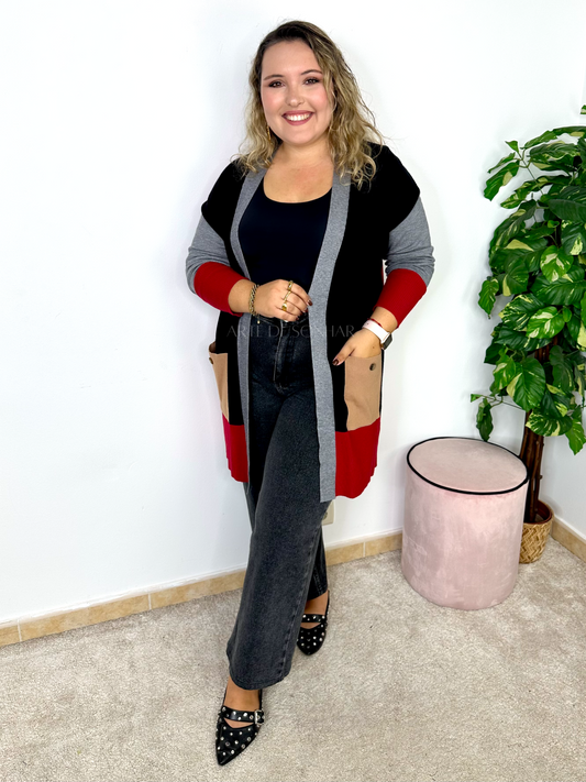 Casaco de malha comprido com várias cores