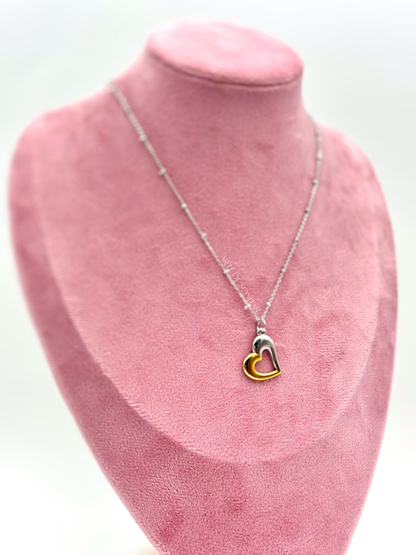 Colar do coração inclinado prateado e dourado