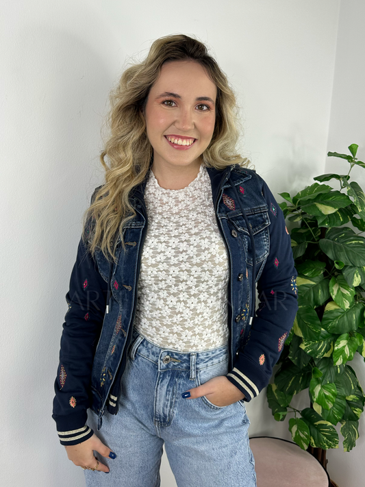 Casaco de ganga com efeito de fato de treino