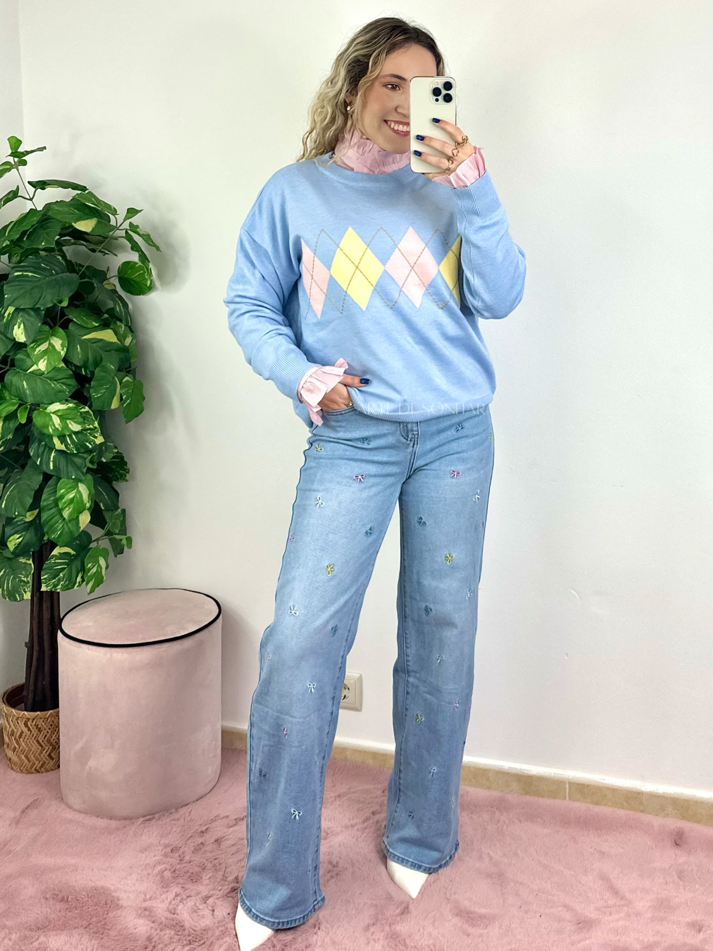 Camisola dos losangos azul