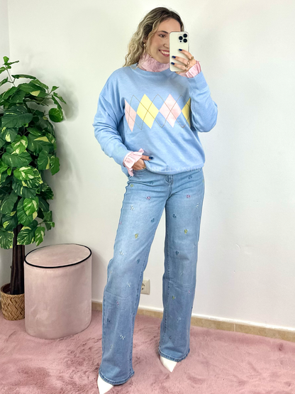 Camisola dos losangos azul