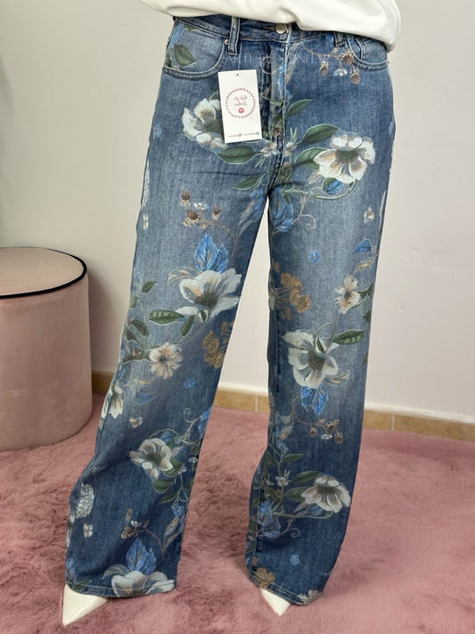 Calças de ganga com flores