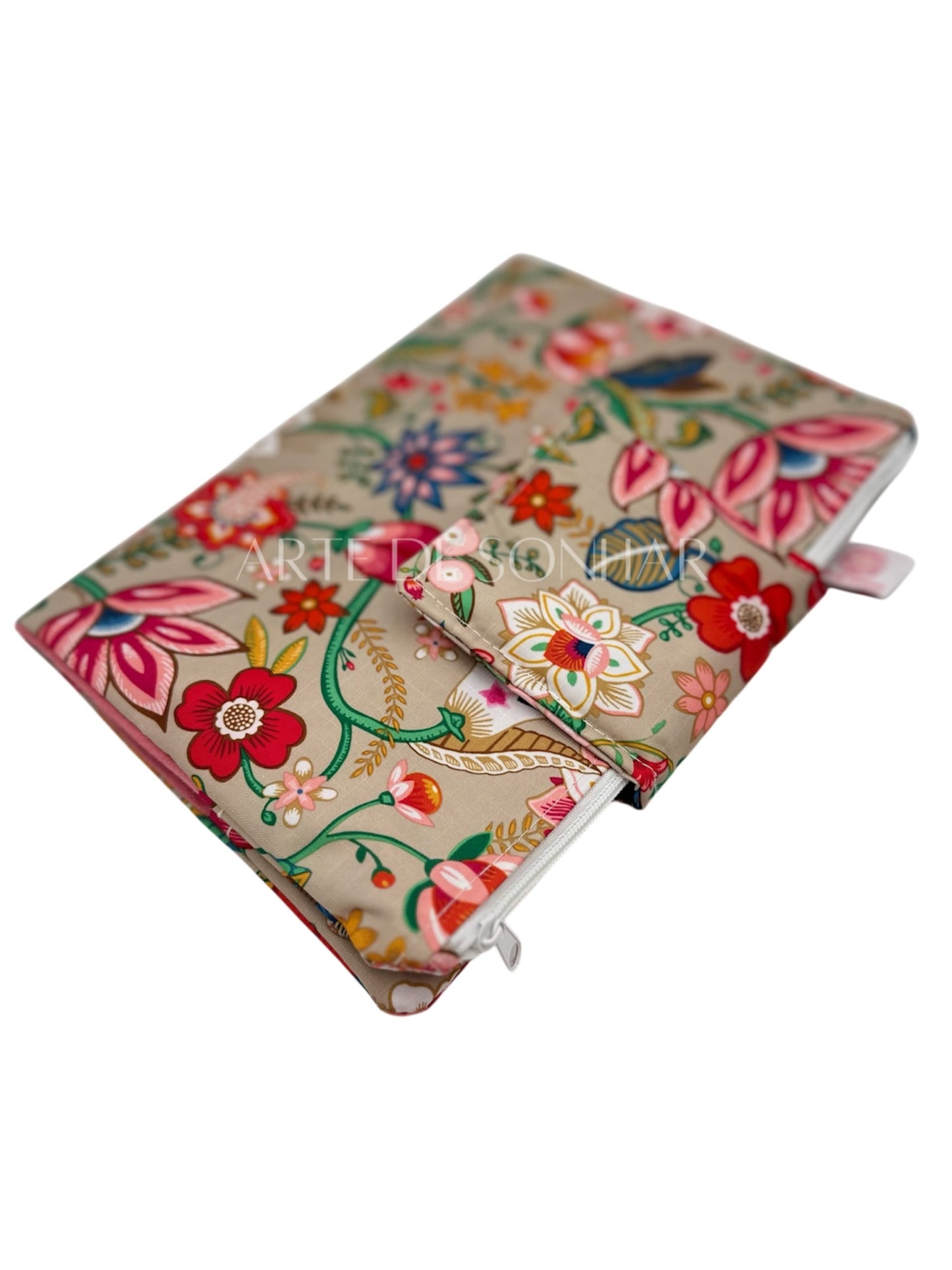 Capa de agenda bege com flores