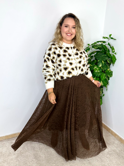 Saia de renda castanha
