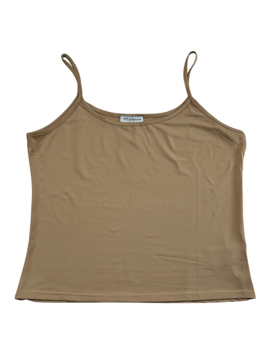 Top de licra camel com alças finas