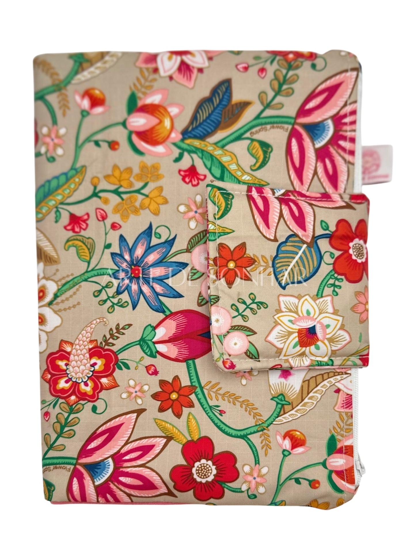 Capa de agenda bege com flores