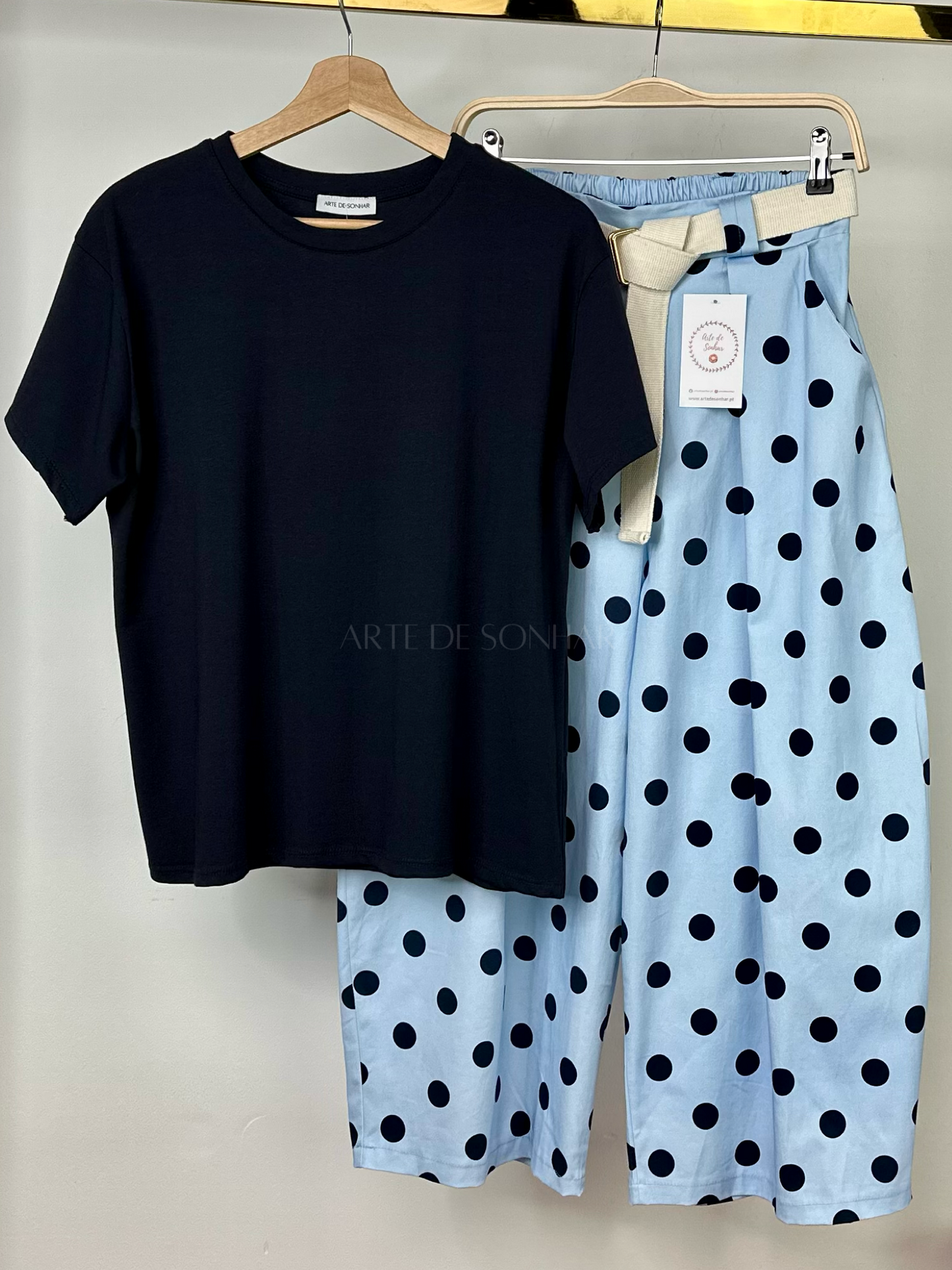 T-shirt de gola redonda azul marinho