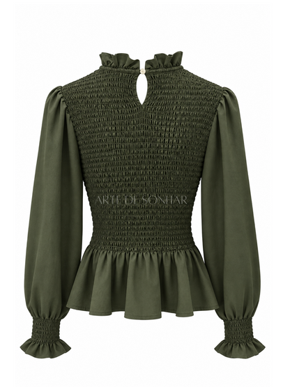 Blusa com franzido verde tropa