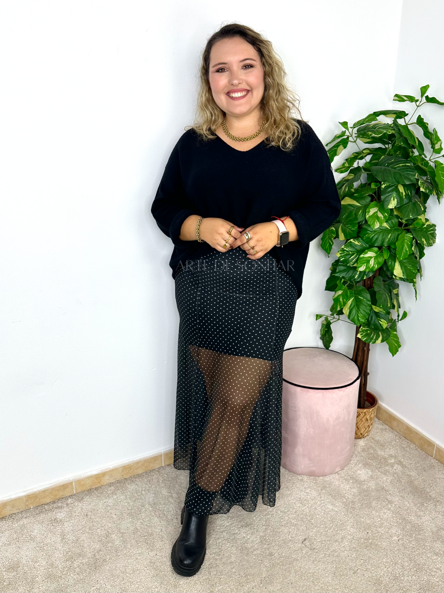 Saia de tule preta com bolinhas