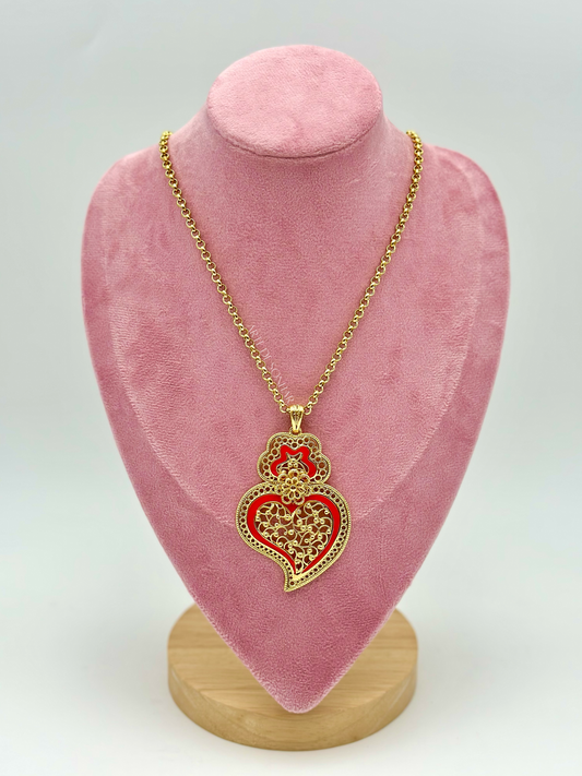 Colar Coração de Viana com vermelho e cordão simples