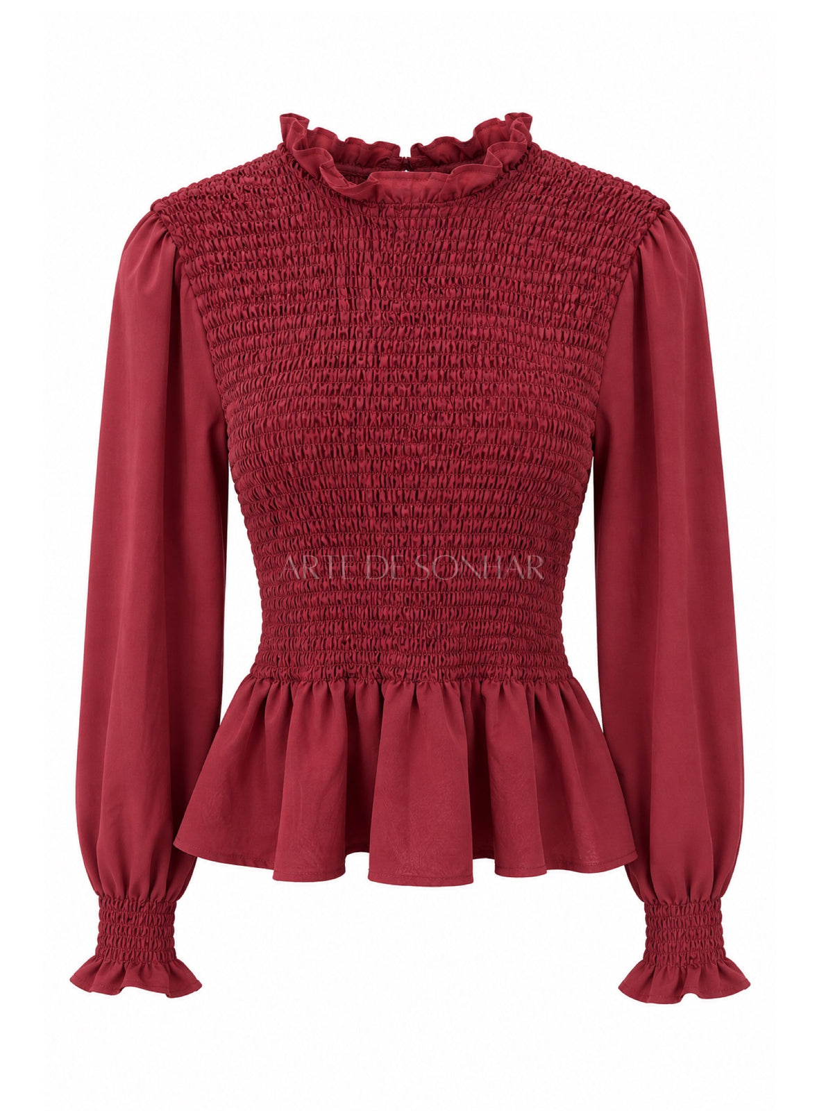 Blusa com franzido bordeaux
