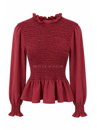 Blusa com franzido bordeaux