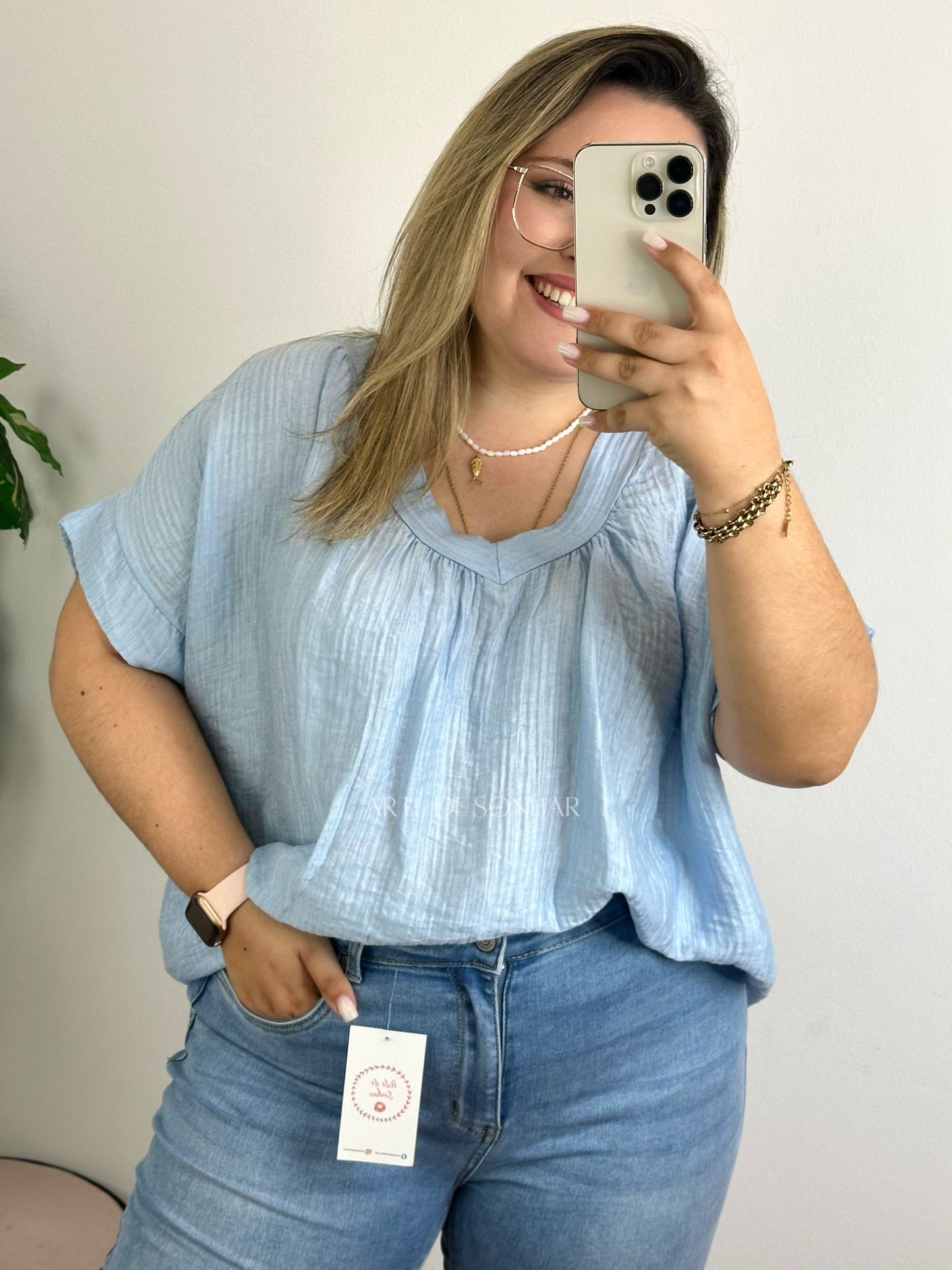 Blusa texturizada azul