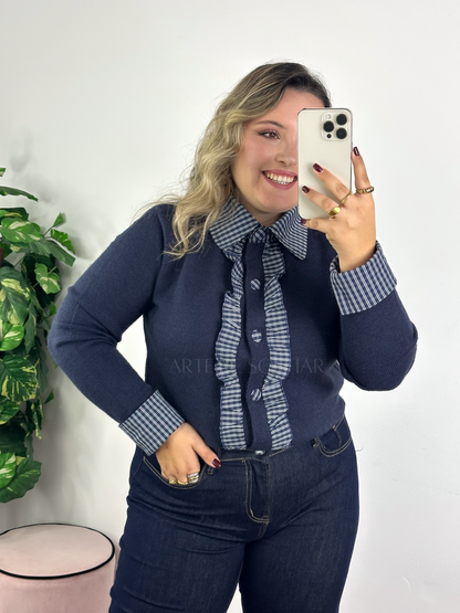 Casaco de malha diferenciado azul