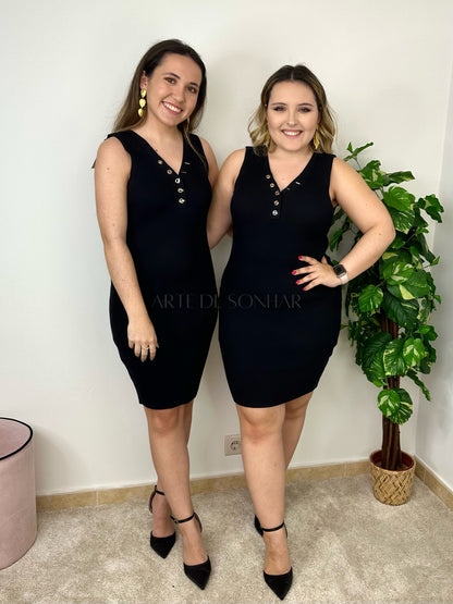 Vestido de malha canelada com fecho T