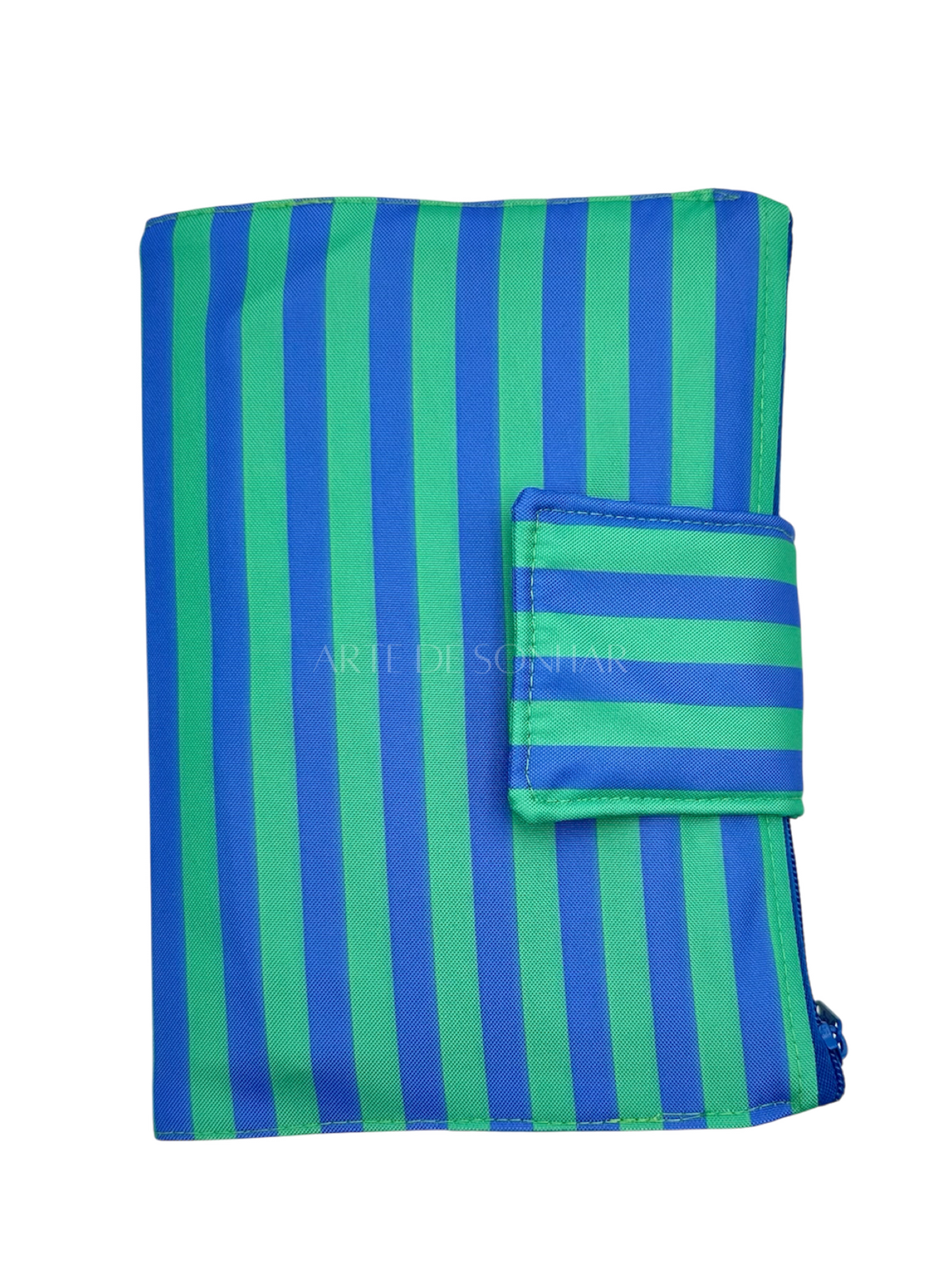 Capa de livro com riscas azul e verde