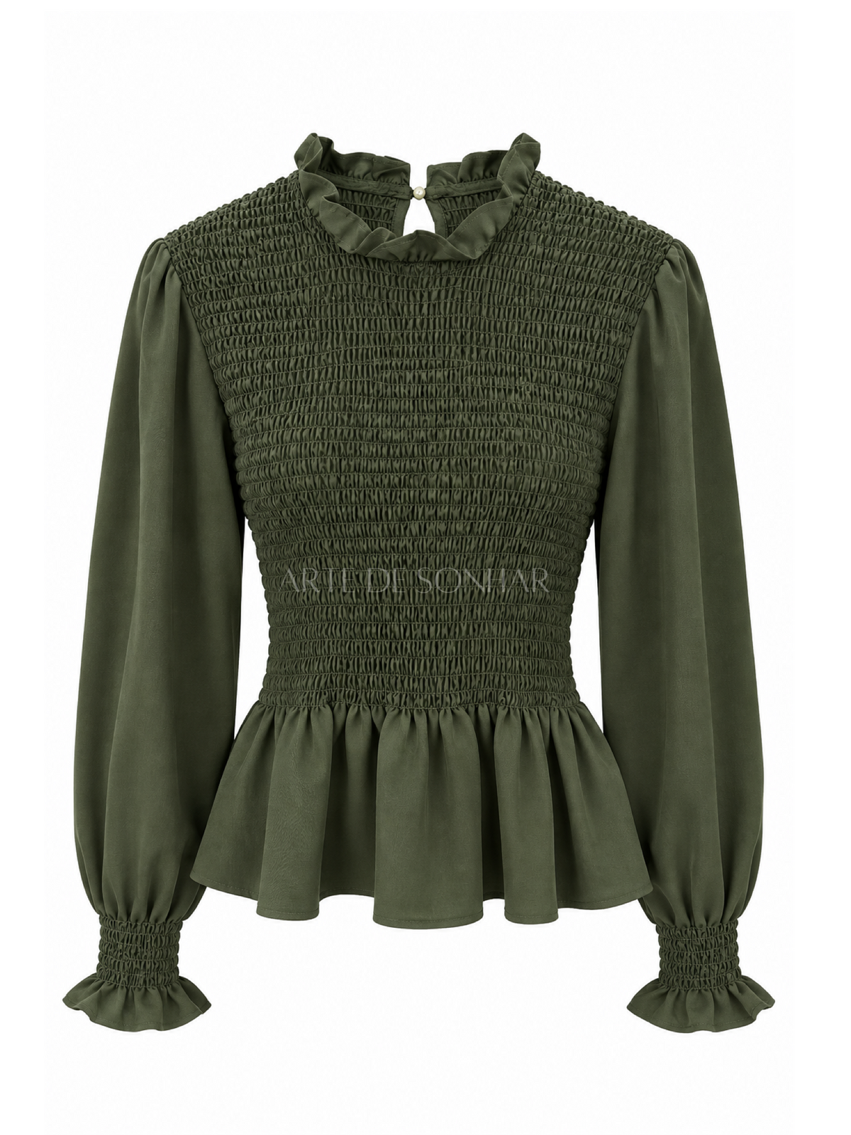 Blusa com franzido verde tropa
