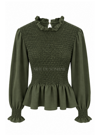 Blusa com franzido verde tropa