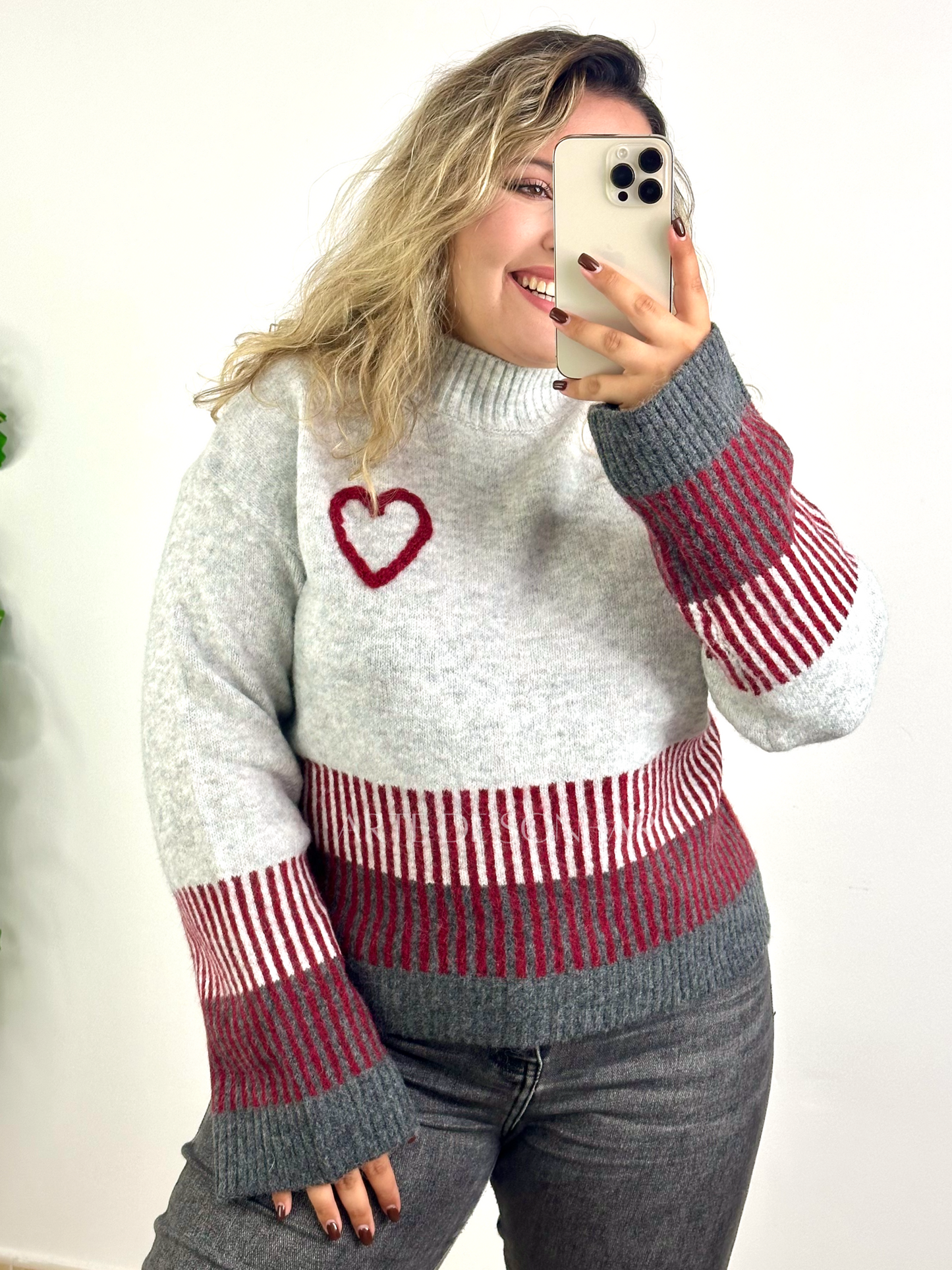 Camisola cinza e bordeaux