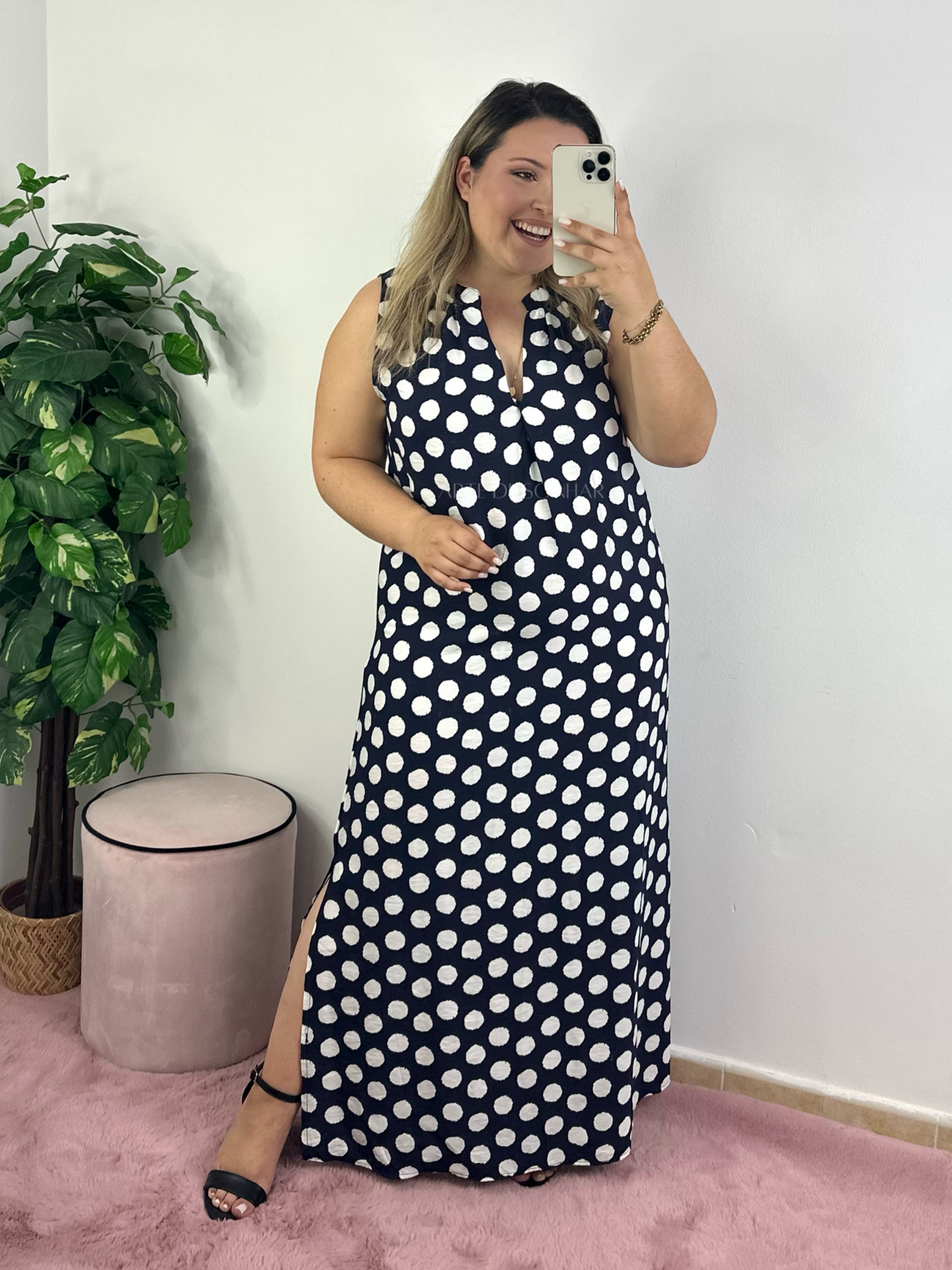 Vestido de bolinhas azul