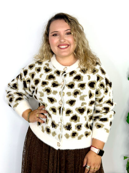 Casaco de malha tigresa bege