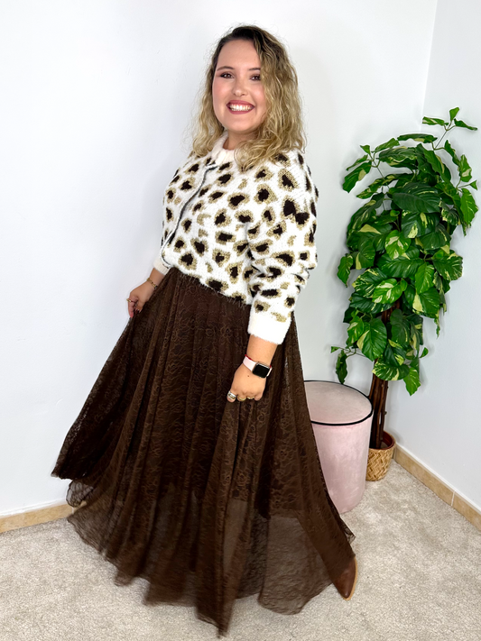 Saia de renda castanha