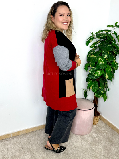 Casaco de malha comprido com várias cores