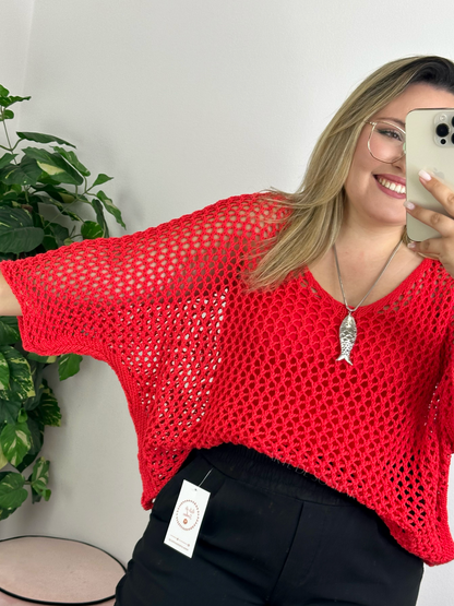 Camisola de rede vermelha