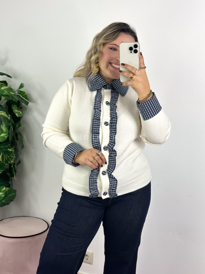 Casaco de malha diferenciado pérola