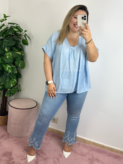 Blusa texturizada azul