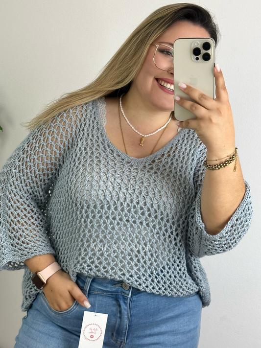 Camisola de rede cinza