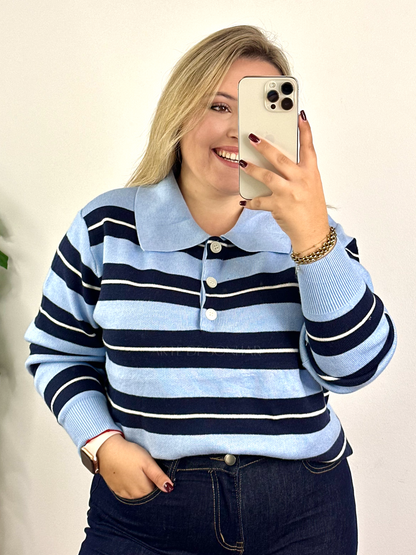 Polo de riscas azuis