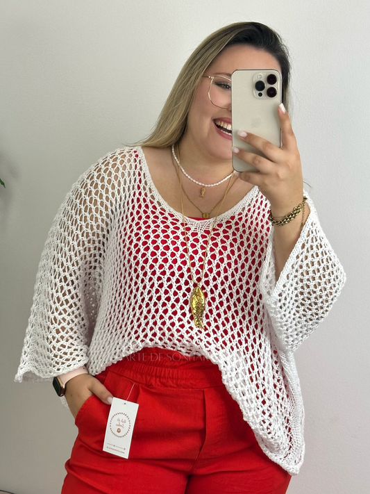 Camisola de rede branca